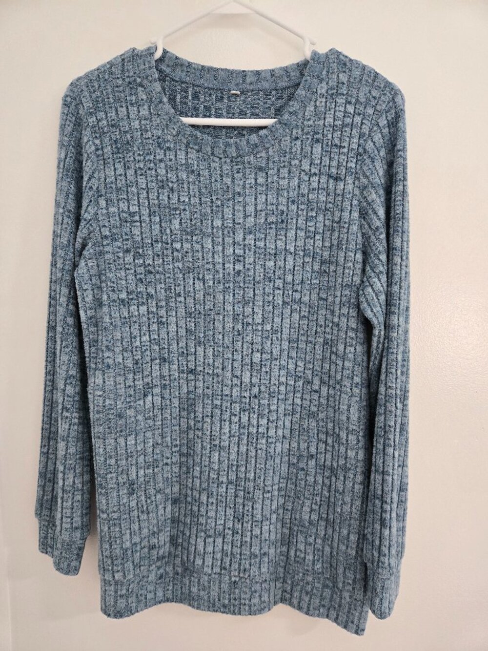 Blue Ribbed Soft Knit Pullover Sweater Size M – Crew Neck Long Sleeve Stretch